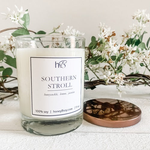 hand poured soy scented candle southern floral honeysuckle jasmine lemon wood wax melt