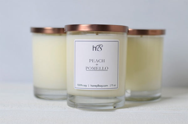 hand poured soy scented candle fruity peach pomelo tangerine citrus wax melt