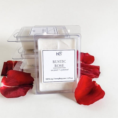 hand poured soy scented candle rose petal sandalwood floral woodsy sexy soft wax melt